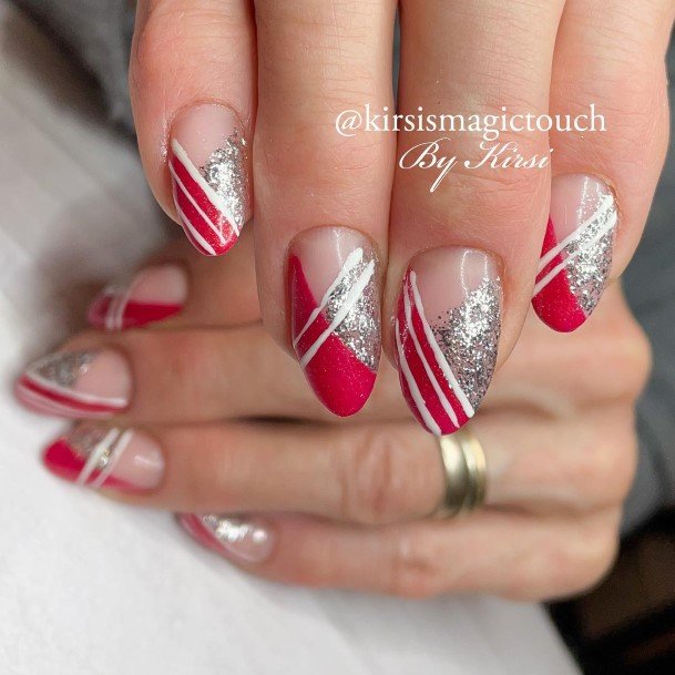Decorative Looks For Womens Red And Silver Nail