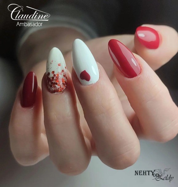 Decorative Looks For Womens Red And White Nail