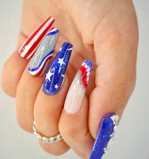 Decorative Looks For Womens Red White And Blue Nail