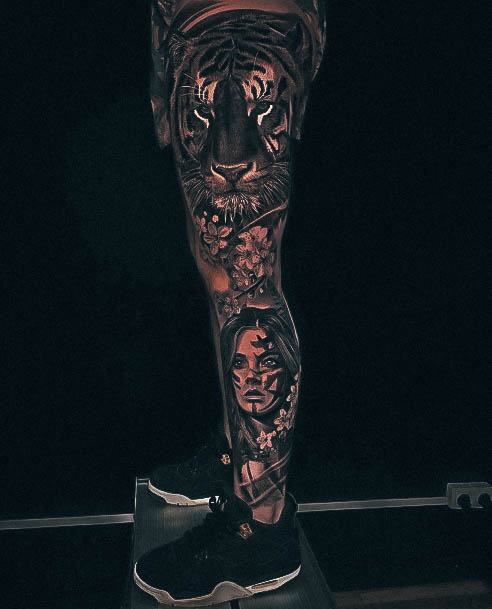 Decorative Looks For Womens Tiger Tattoo Leg Sleeve