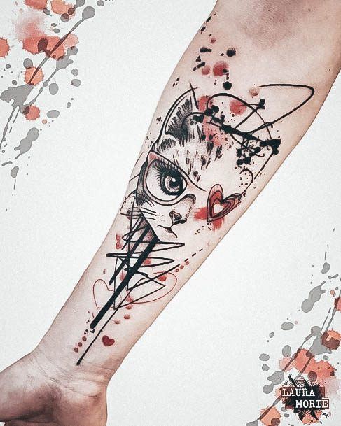 Decorative Looks For Womens Trash Polka Tattoo Cat Forearm