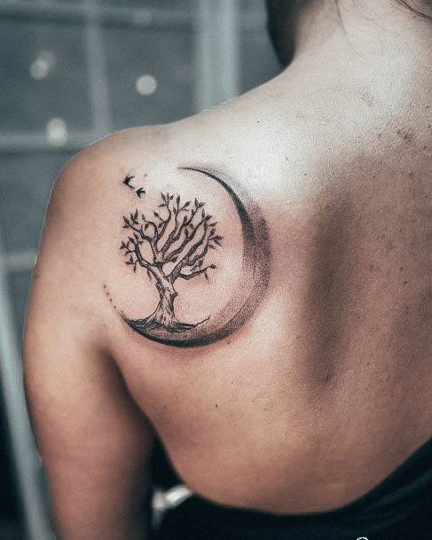 Decorative Looks For Womens Tree Of Life Tattoo Shoulder With Moon