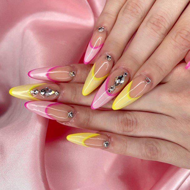 Decorative Looks For Womens Yellow And Pink Nail