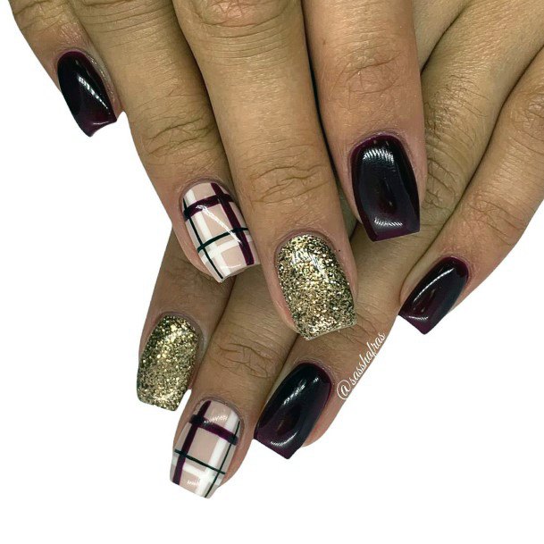 Decorative Maroon Glitter Nail On Female