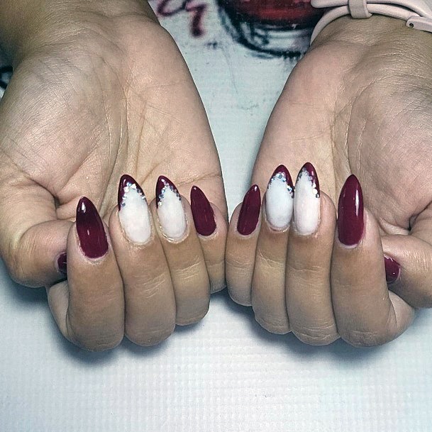 Decorative Maroon White Nail On Female