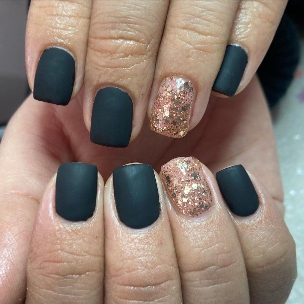 Decorative Matte Black And Gold Nail On Female