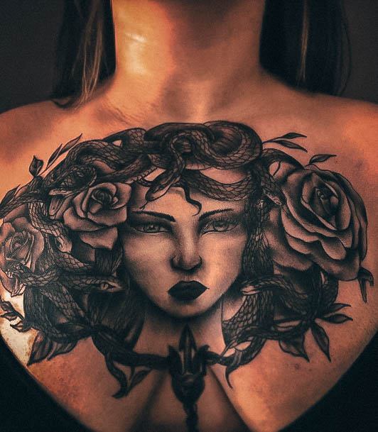 Decorative Medusa Tattoo On Female