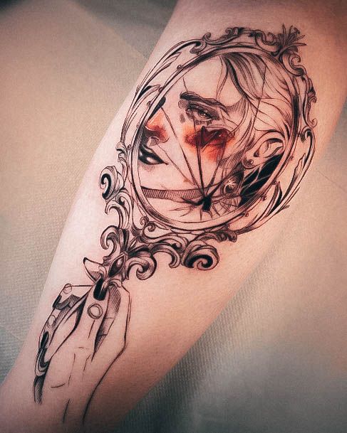 Decorative Mirror Tattoo On Female