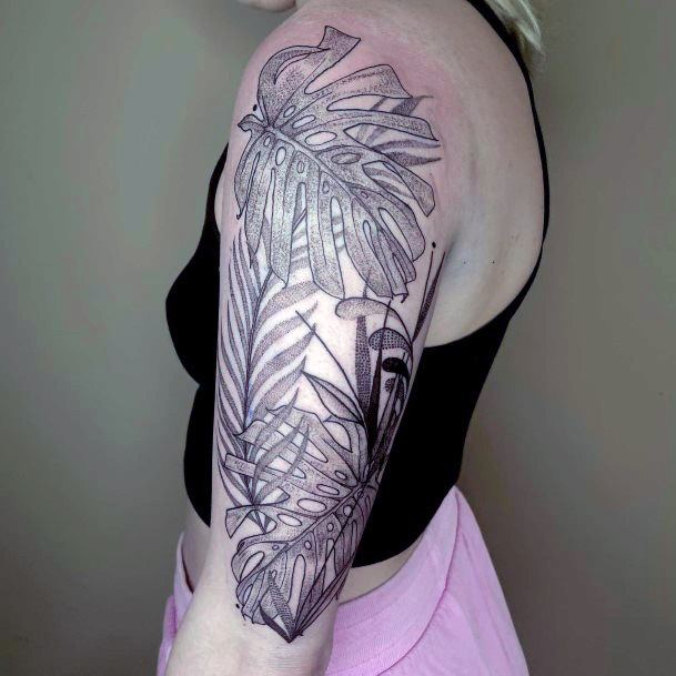 Decorative Monstera Tattoo On Female