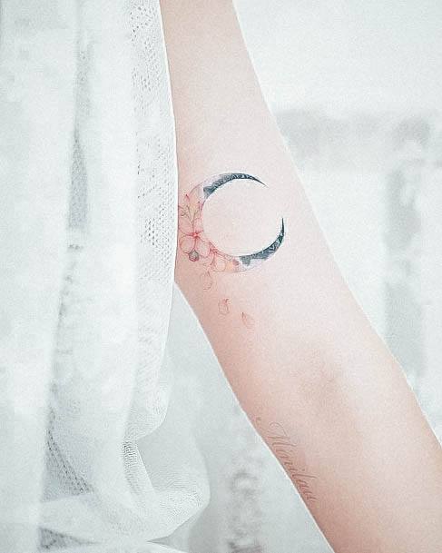 Decorative Moon Tattoo On Female