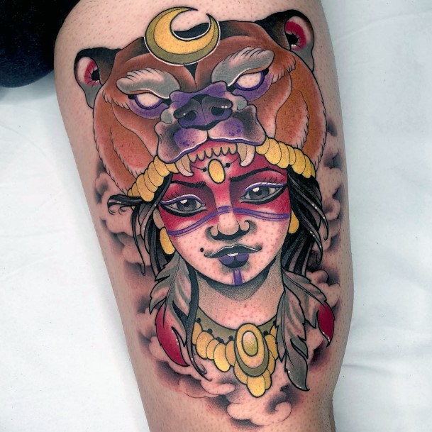 Decorative Native American Tattoo On Female