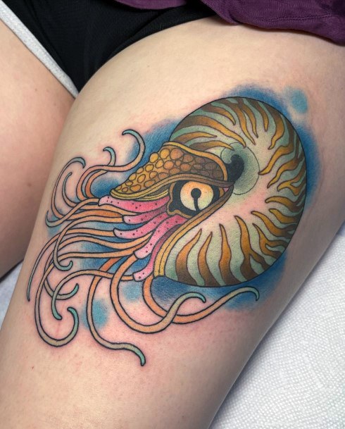 Decorative Nautilus Tattoo On Female