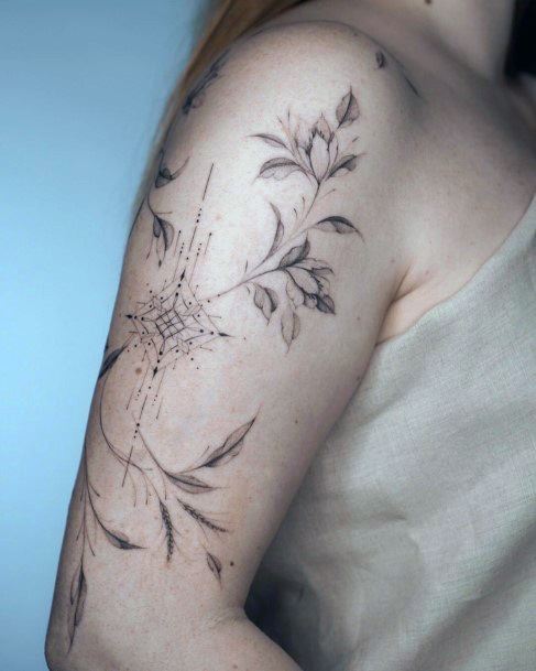 Decorative Olive Tree Tattoo On Female