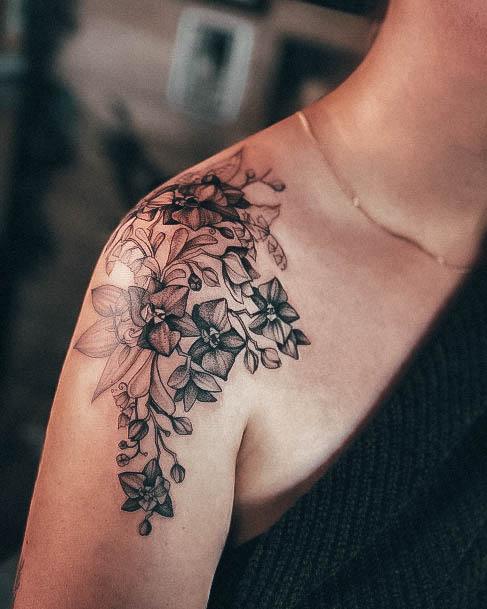 Decorative Orchid Tattoo On Female