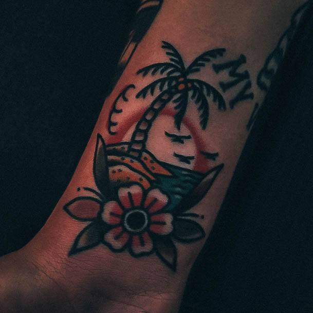 Decorative Palm Tree Tattoo On Female