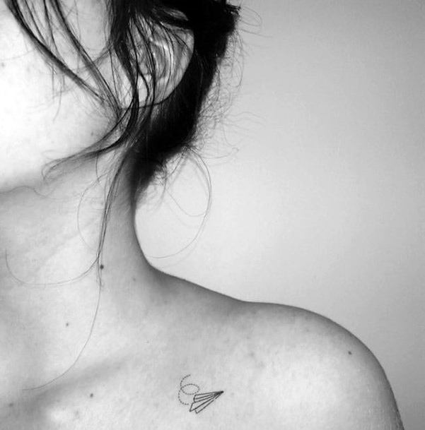 Decorative Paper Airplane Tattoo On Female