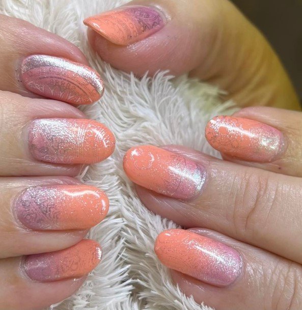 Decorative Peach With Glitter Nail On Female