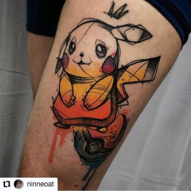 Decorative Pikachu Tattoo On Female