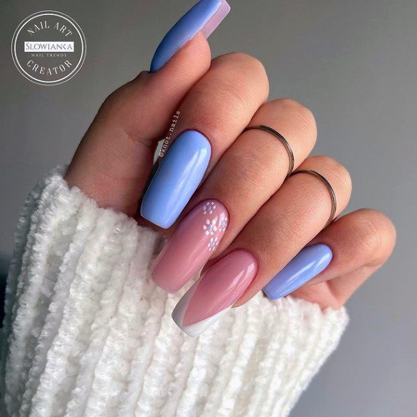 Decorative Pink And Blue Nail On Female