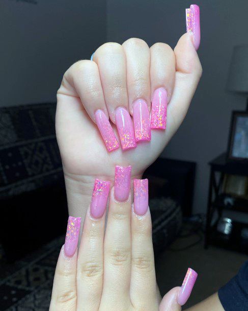 Decorative Pink Ombre With Glitter Nail On Female