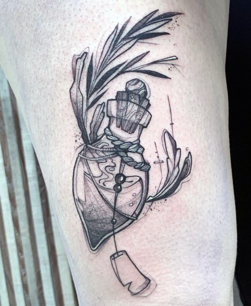 Decorative Poison Bottle Tattoo On Female