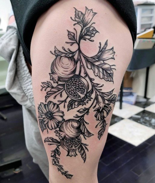 Decorative Pomegranate Tattoo On Female