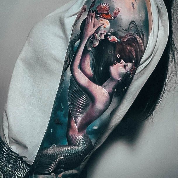 Decorative Portrait Tattoo On Female