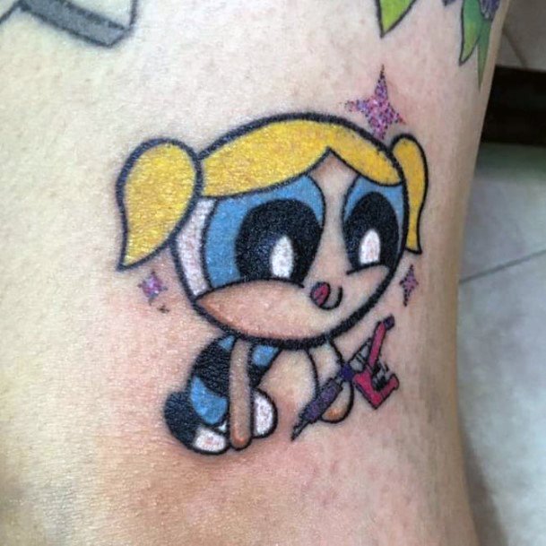 Decorative Powerpuff Girls Bubbles Tattoo On Female