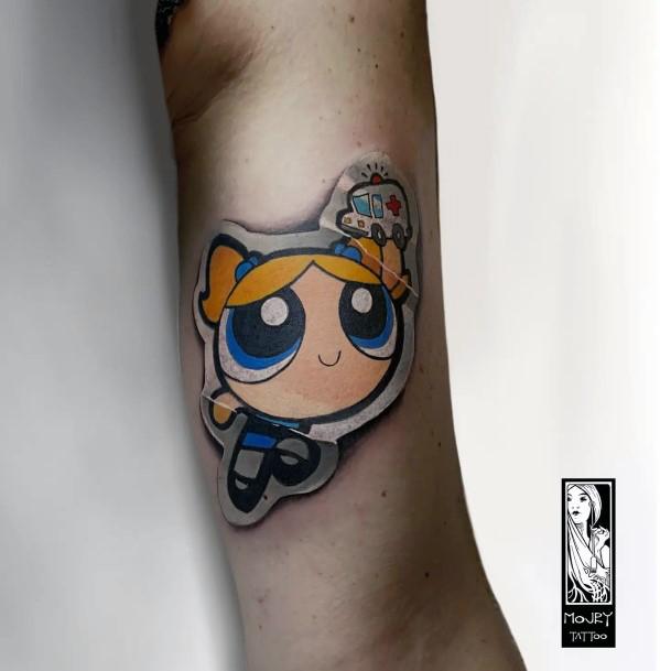 Decorative Powerpuff Girls Tattoo On Female