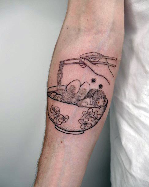 Decorative Ramen Tattoo On Female