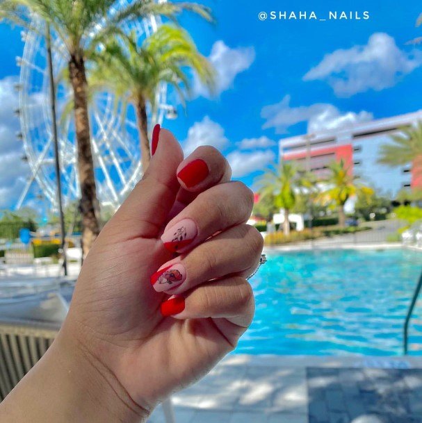 Decorative Red And Black Matte Nail On Female