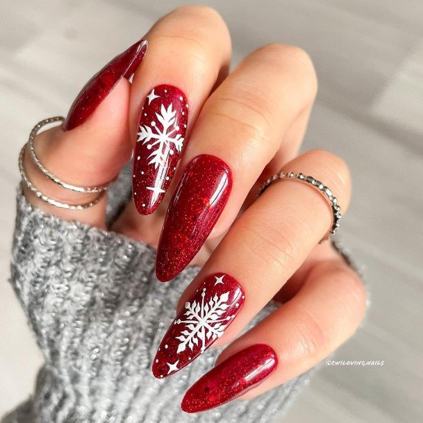 Decorative Red Glitter Nail On Female