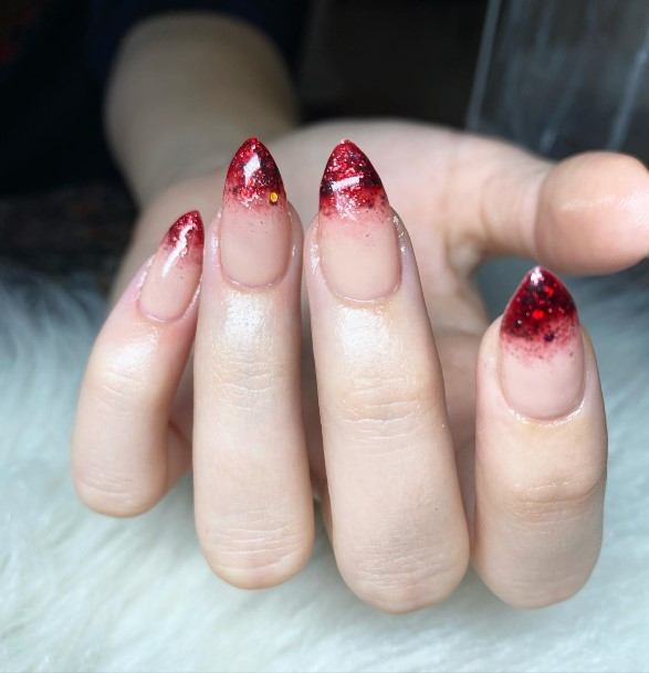 Decorative Red Ombre Nail On Female