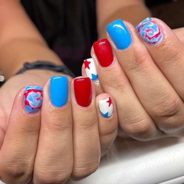 Decorative Red White And Blue Nail On Female