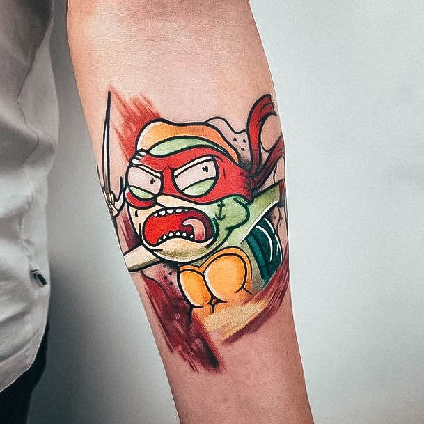 Decorative Rick And Morty Tattoo On Female