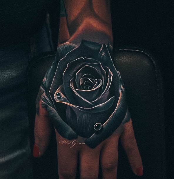Decorative Rose Hand Tattoo On Female 3d Realistic