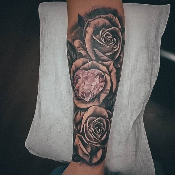 Decorative Rose Sleeve Tattoo On Female