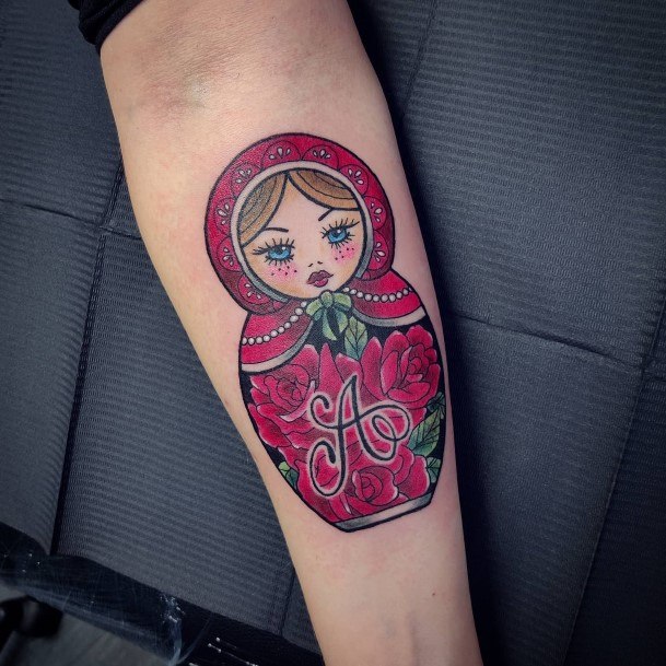 Decorative Russian Nesting Doll Matryoshka Tattoo On Female