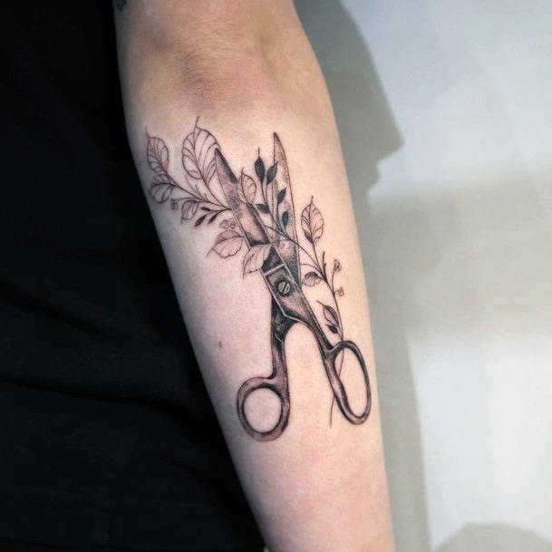 Decorative Scissors Tattoo On Female