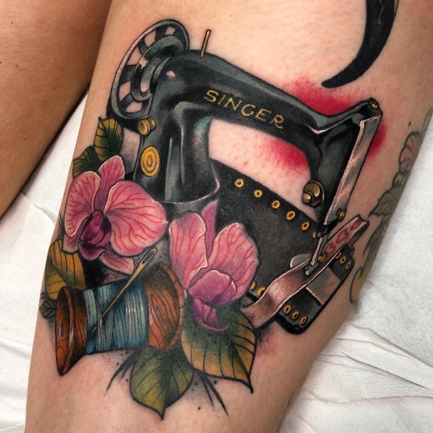 Decorative Sewing Machine Tattoo On Female