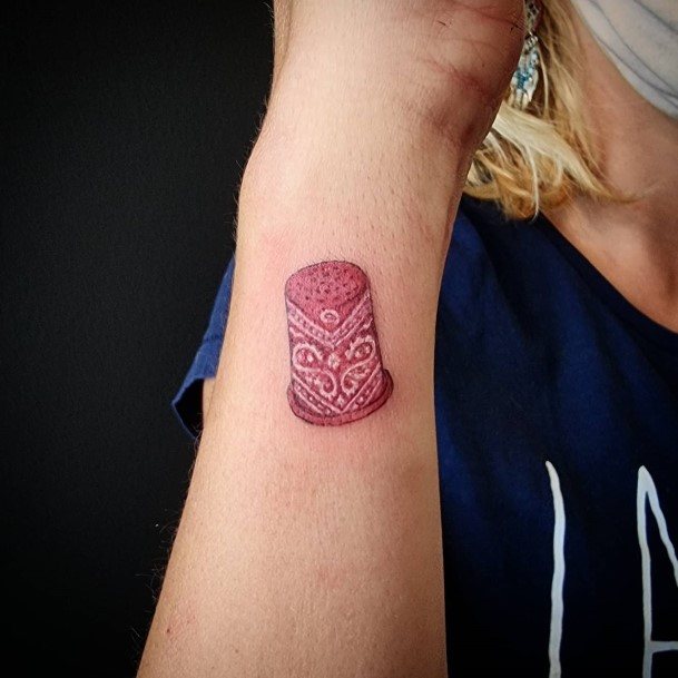 Decorative Sewing Tattoo On Female