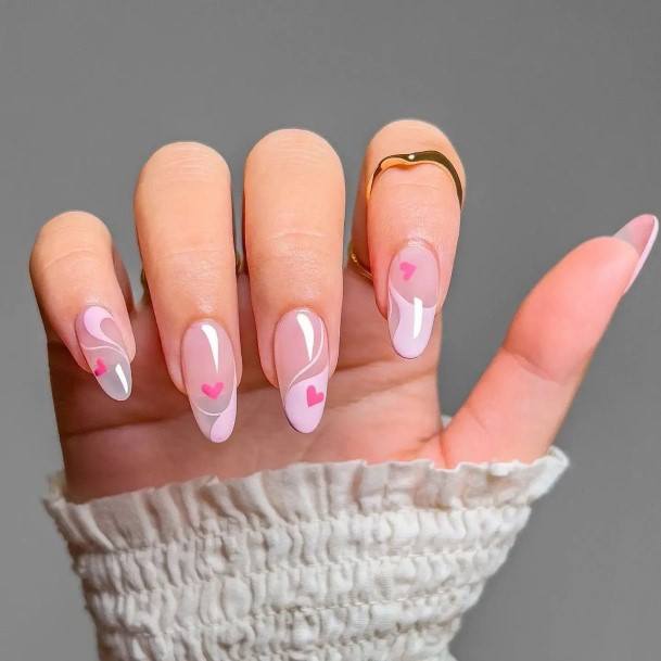 Decorative Short Pink And White Nail On Female