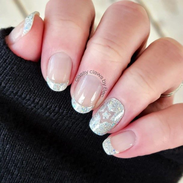 Decorative Silver French Tip Nail On Female