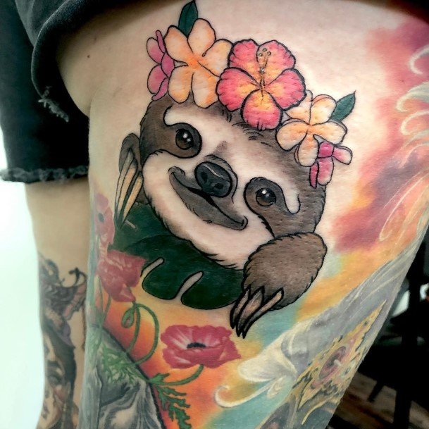 Decorative Sloth Tattoo On Female