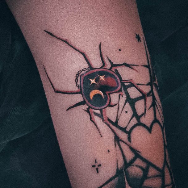 Decorative Small Spider Web Tattoo On Female