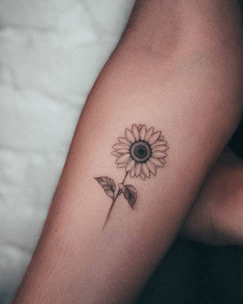 Decorative Small Sunflower Tattoo On Female