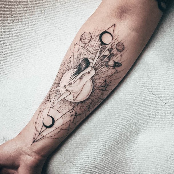 Decorative Space Tattoo On Female