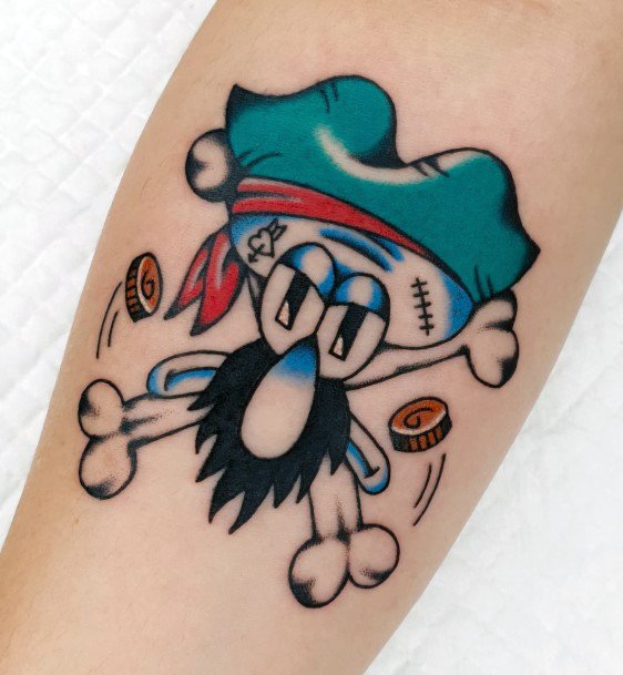 Decorative Spongebob Tattoo On Female