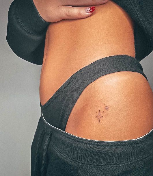 Decorative Star Tattoo On Female Thigh Side