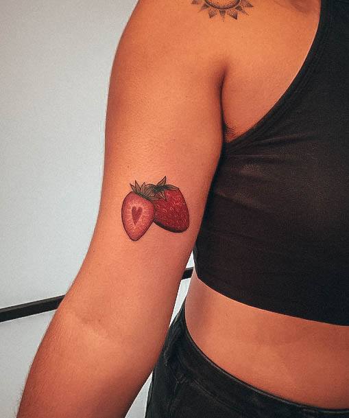 Decorative Strawberry Tattoo On Female